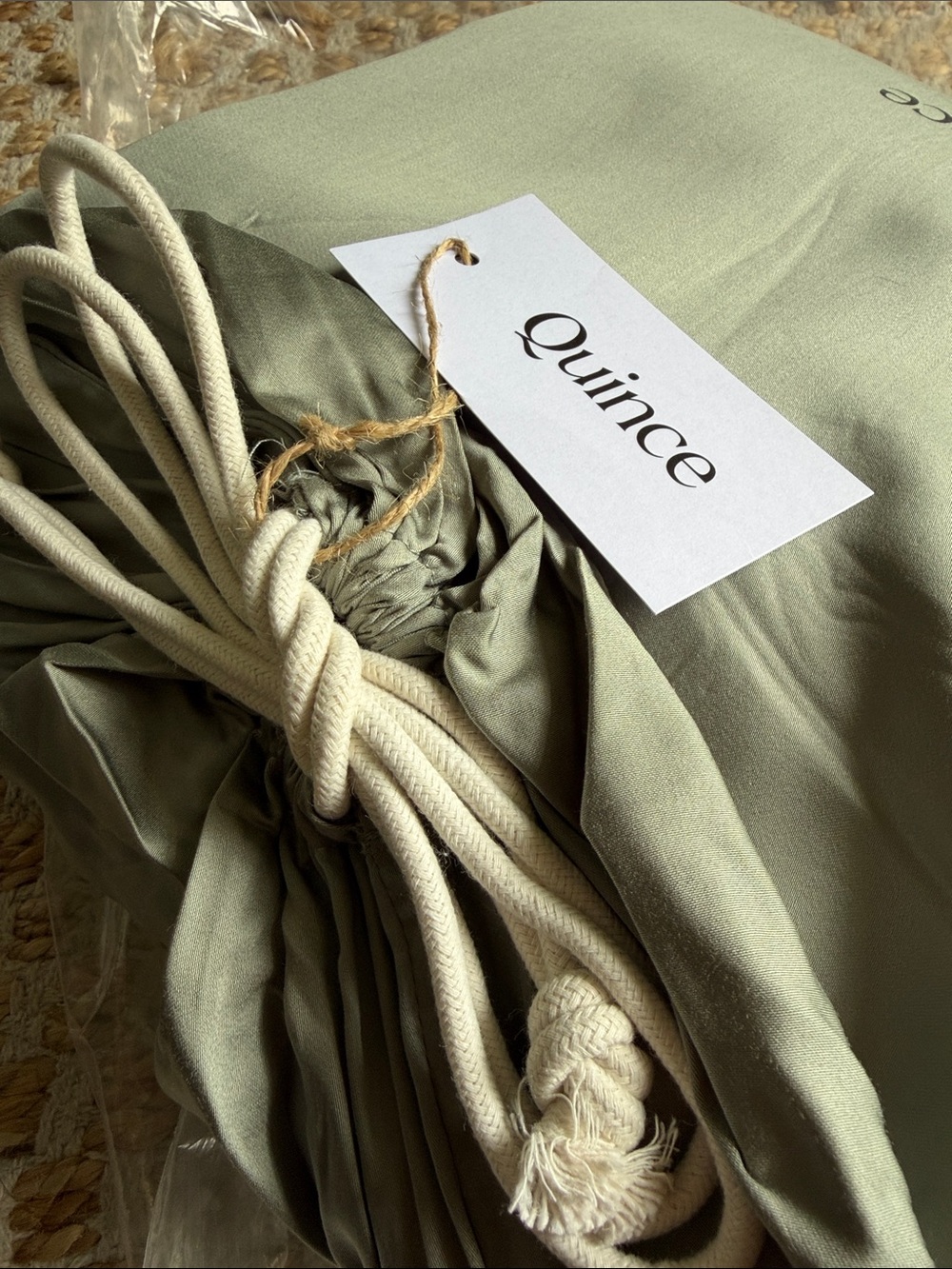 Quince Sage Green Drawstring Pack with Subtle Logo - Picture 4 of 6